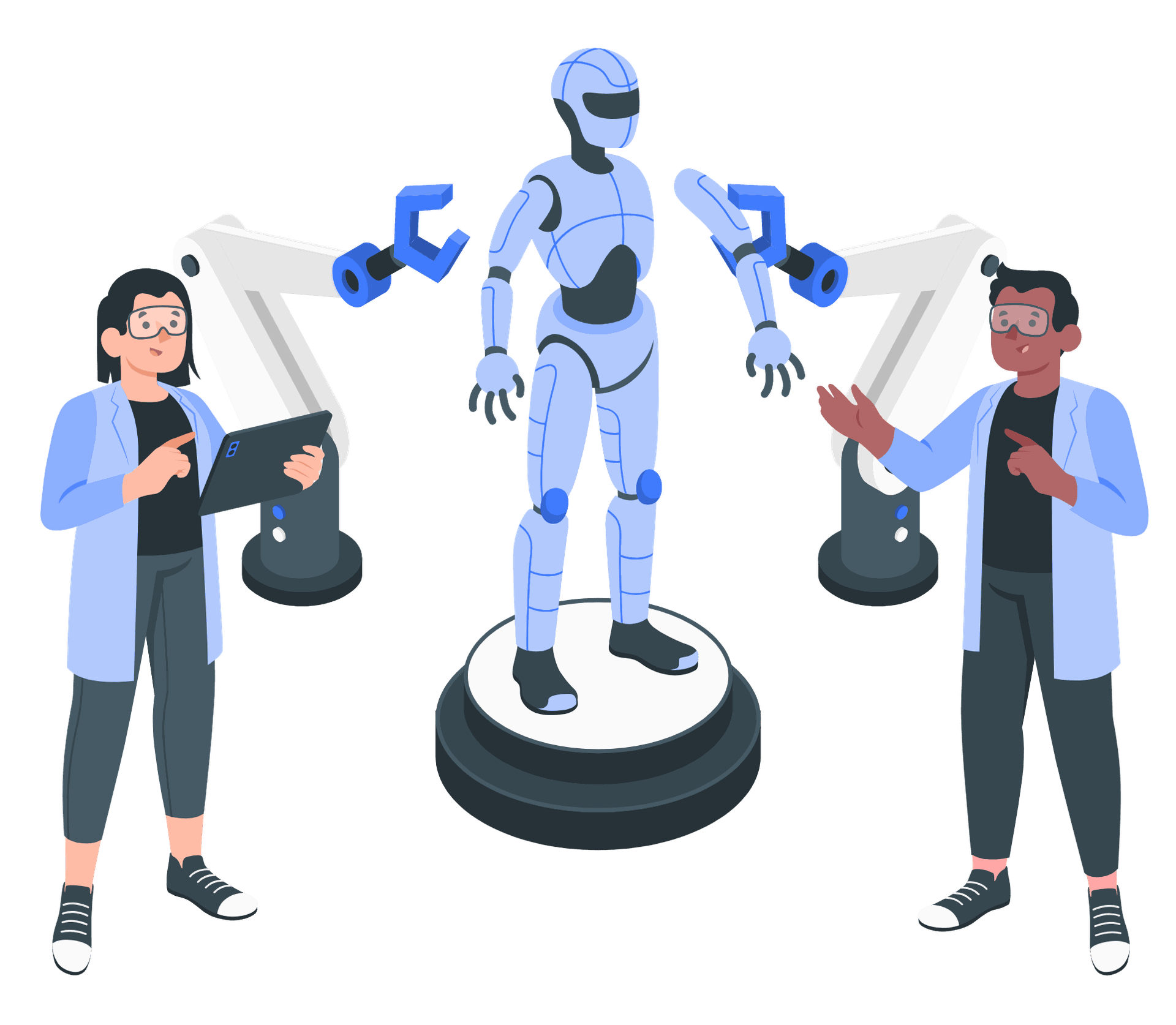 People creating robot illustration